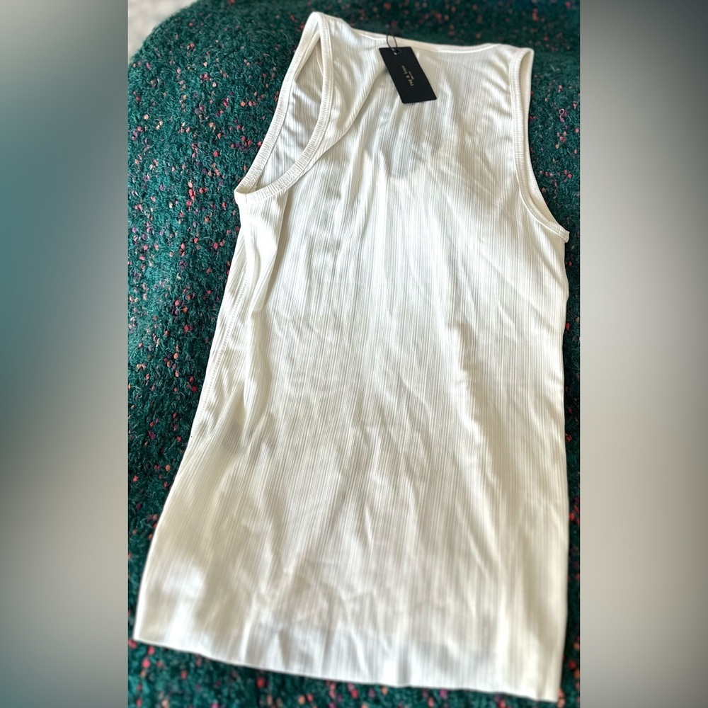rag & bone Zoe Deep V Ribbed Tank White NWT Elevated Minimalist Top S - Picture 10 of 14